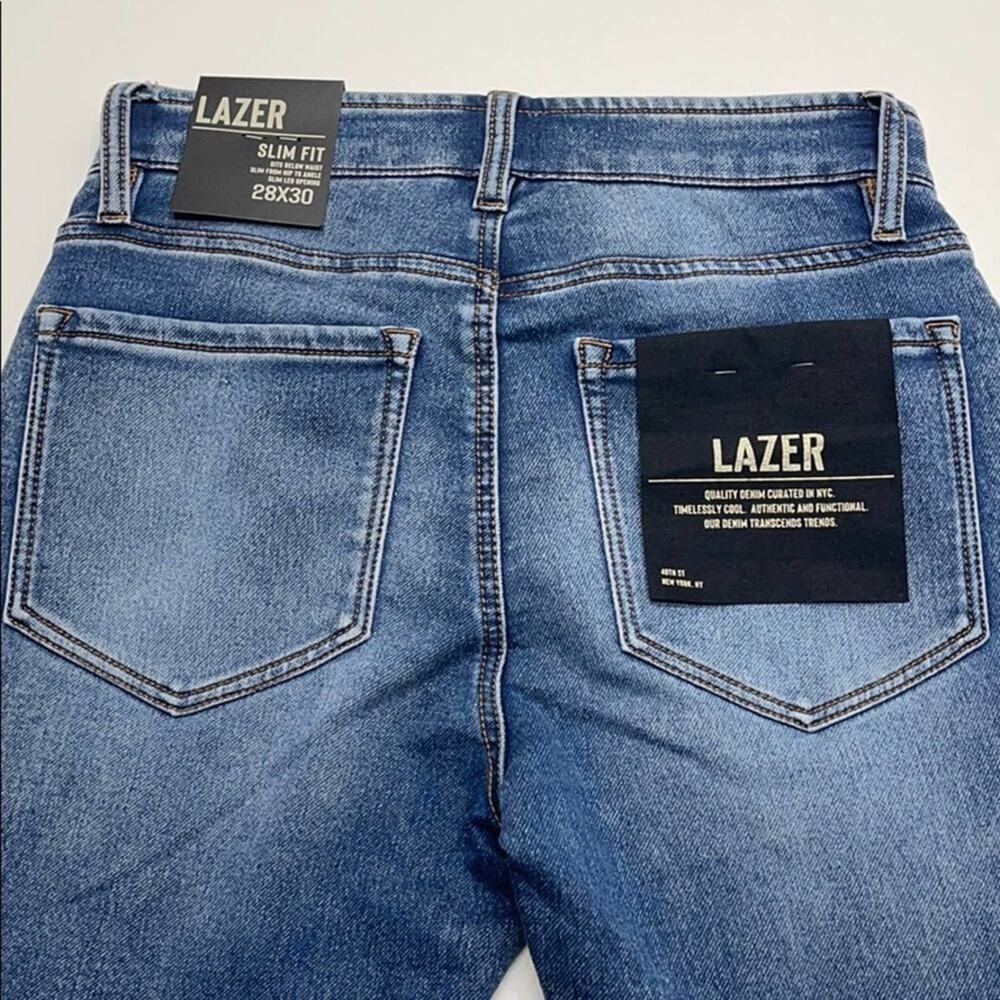 LAZER Mens 28 x 30 Slim Fit Flex Blue Jeans